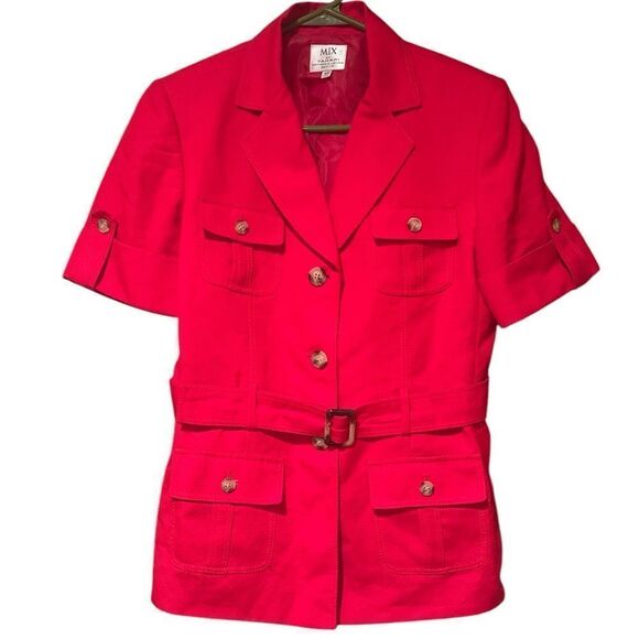 Tahari Safari Jacket Red Size 8P Classic - Picture 1 of 5